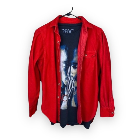 Corduroy Button Up Shirt Red Collar Jacket Pierre Cardin Womens Size 14 - Picture 1 of 9